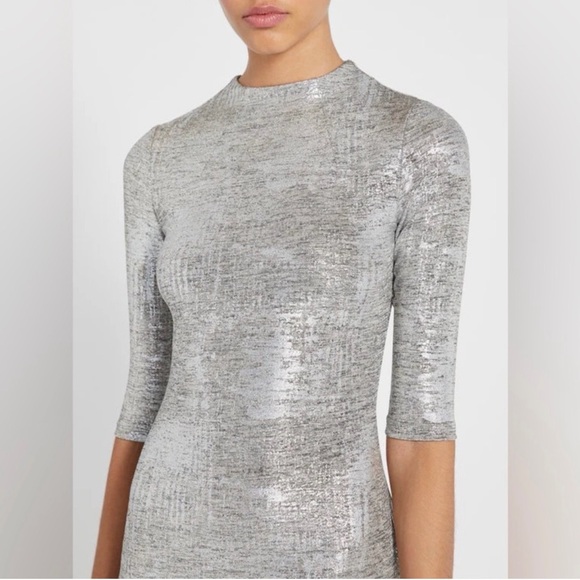 Alice + Olivia Delora Fitted Mock Neck Silver Midi Dress Size 10 - Picture 13 of 16